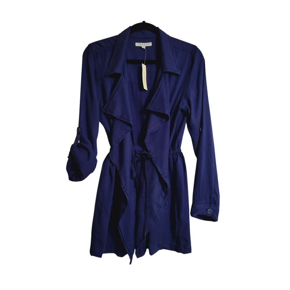 Harper Women S NEW Navy Blue Draped Utility Lyocell Lightweight Trench Jacket
